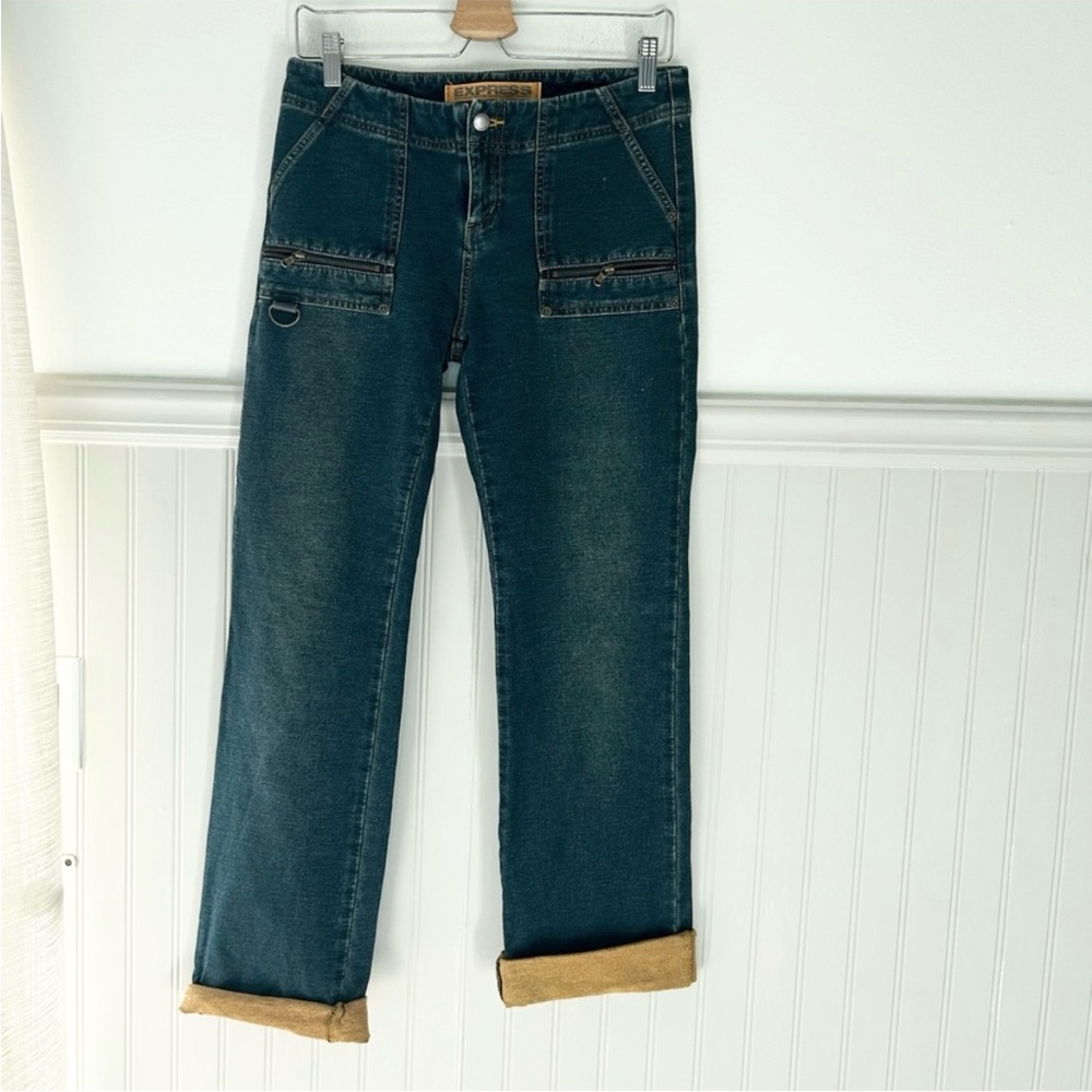 Y2K Express Precision Fit Low Rise Size 8 Dark Blue Straight Leg Jeans
